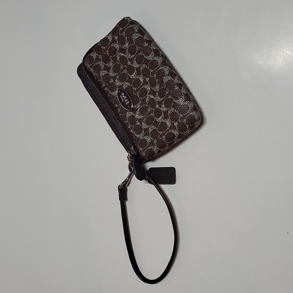 Coach Signature Wristlet Mini Bag Clutch Wallet Brown White Silver Women's OS - Picture 1 of 12